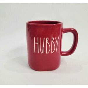 RAE DUNN 'Hubby' Red White Coffee Tea Mug 5"